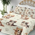 thumbnail image 3 of Ambesonne Cat Fitted & Top Sheet Set with Shams, Little Fun Kittens Cartoon Paws, Ivory Apricot and Dark Grey, 3 of 5