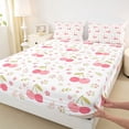 thumbnail image 3 of Homewish Kawaii Pink Cherry Queen Sheet Sets for Kids, Cartoon Flower Floral Flat Sheet, Plant Botanical Print Queen Fitted Sheet, Ultra Soft Bedroom Decor, 4 Pieces, 3 of 7