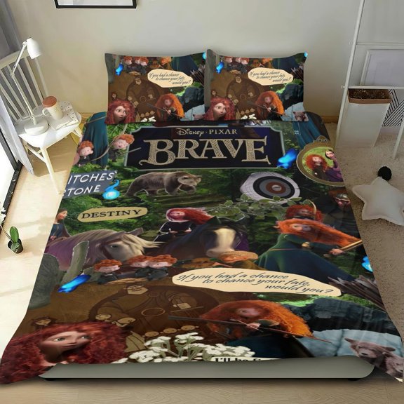 3 Piece Bedding Set For Brave Princess Merida Comforter Cover Set Cute Duvet Cover Sets Super Soft Teens Kids Bedroom Gifts Twin