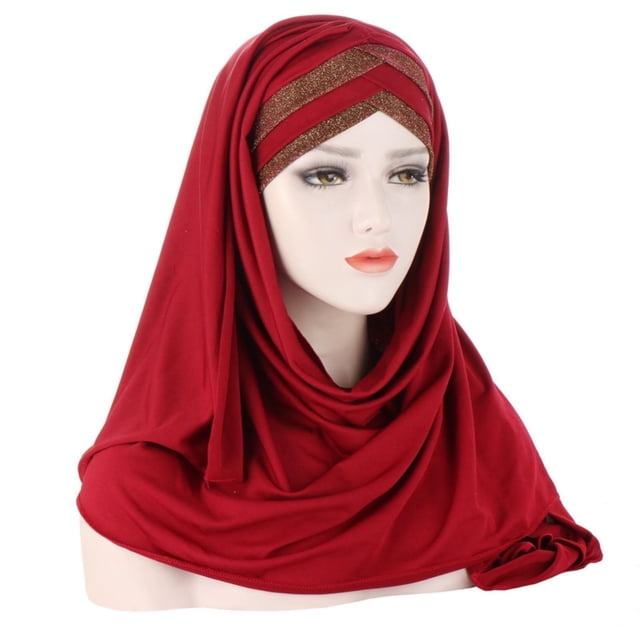 Bandeau Rouge pour Femmes Eid Al Fitr Front Coloré Foulard Lumineuse Chapeau Bandeau Musulman