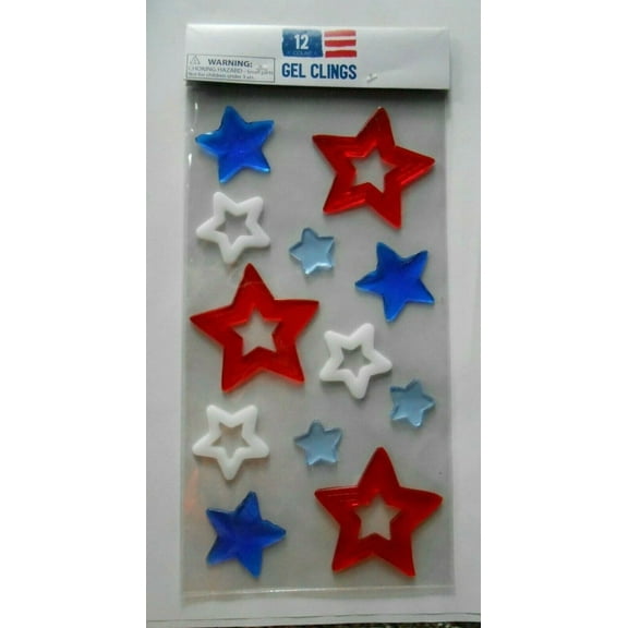 New Usa Red White And Blue Stars 4Th Of July Gel Window Stickers Clings 12 Ct