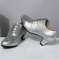 thumbnail image 3 of Women's Chunky Heel Lace Up Vintage Oxfords Pumps Almond Toe Block Mid Heels Dance Shoes Lightweight Dress Shoes Silver Size 7, 3 of 5