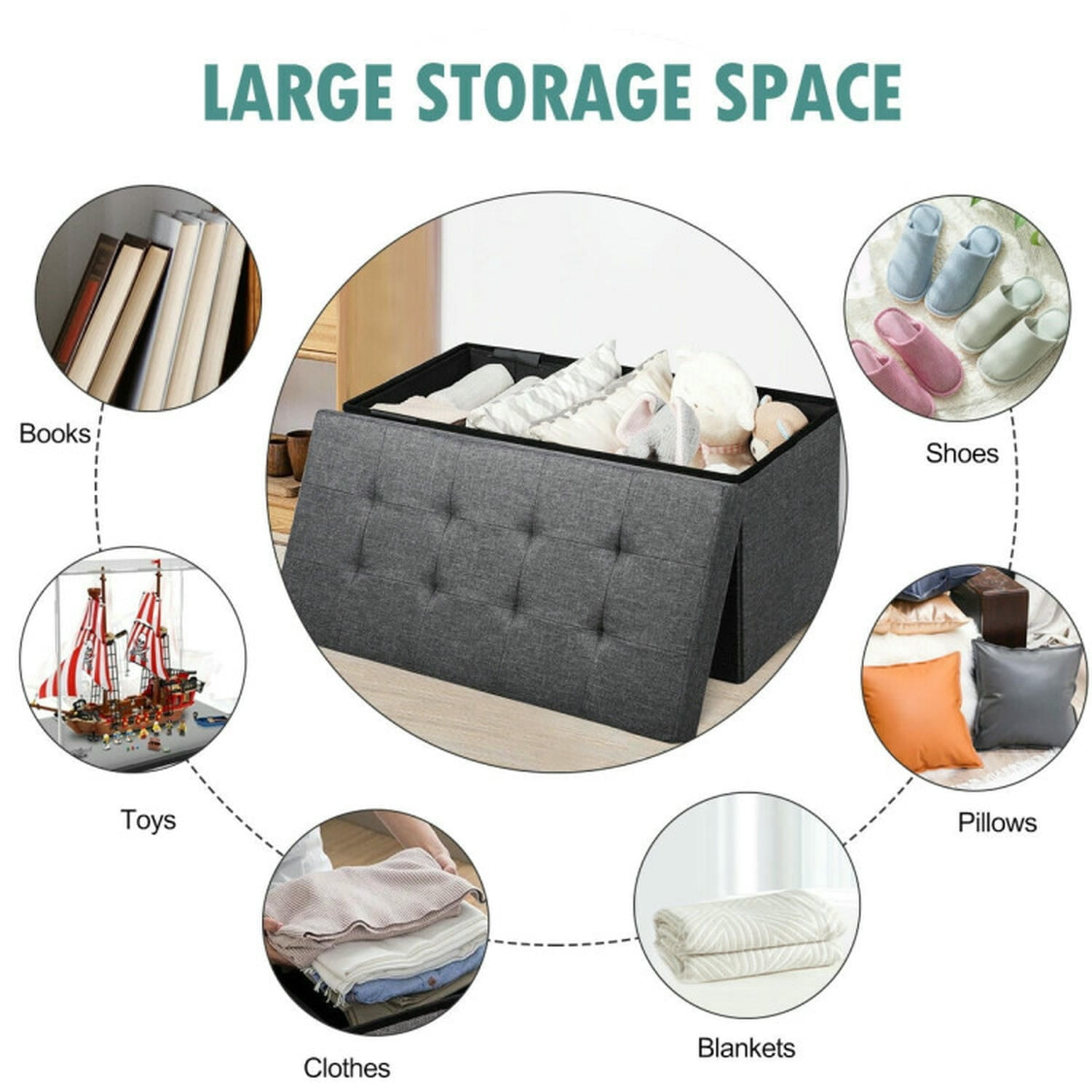 Kadyn Morden Bedroom Bench, 31.5" Storage Ottoman Bench with Removable Storage Bin for Bedroom, Entryway, Dark Gray