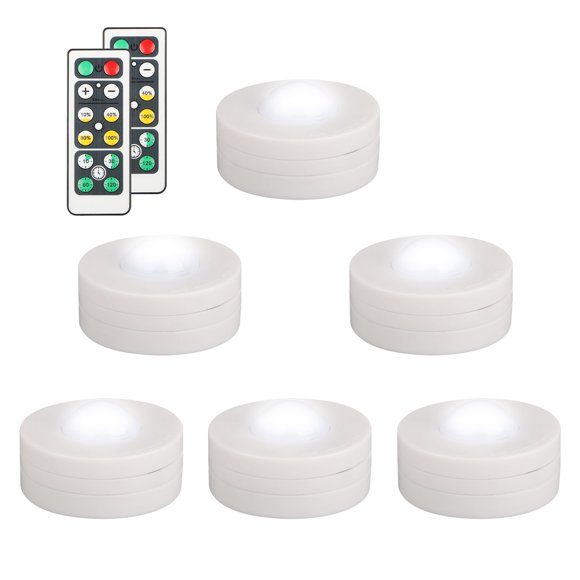 Wireless LED Puck Lights, 6-Pack Dimmable Under Cabinet Counter Lighting Closet Light, Battery Powered Remote Control Night Light Stick On Lights For Kitchen, Closet, Cabinet, Bookcase
