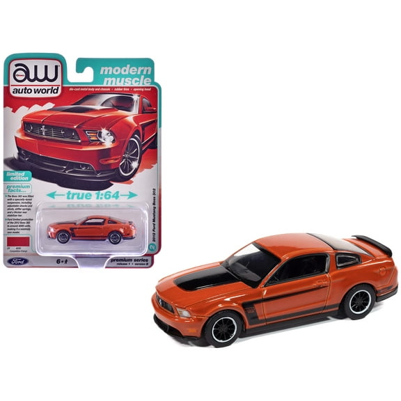 2012 Ford Mustang Boss 302 Competition Orange with Black Accents "Modern Muscle" 1/64 Diecast Model Cars by Auto World