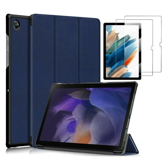 Epicgadget Smart Case for Samsung Galaxy Tab A8 10.5 Inch (SM-X200/SM-X205/SM-X207) Lightweight Tri-Fold Stand Shell Cover   2 Pieces Galaxy Tab A8 Tempered Glass Screen Protector (Navy Blue)