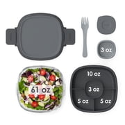 Bentgo All-in-One Glass Salad Container 5-Compartment Dark Gray 61 oz or 7.6Cups. (BGLASSAL-DG), Designed to Help with Packed Lunches and Daily Commutes