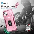 thumbnail image 2 of Phone Case for iPhone 13 Case with Sliding Camera Cover, with 360° + 100° Free Rotation Metal Finger Ring Bracket, Fit Magnet Car Mount, 2 In 1 Case Cover for iPhone 13, Pink, 2 of 8