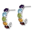 thumbnail image 2 of Sterling Silver Rhodium-plated Multi Gemstone J-Hoop Earrings, 2 of 3