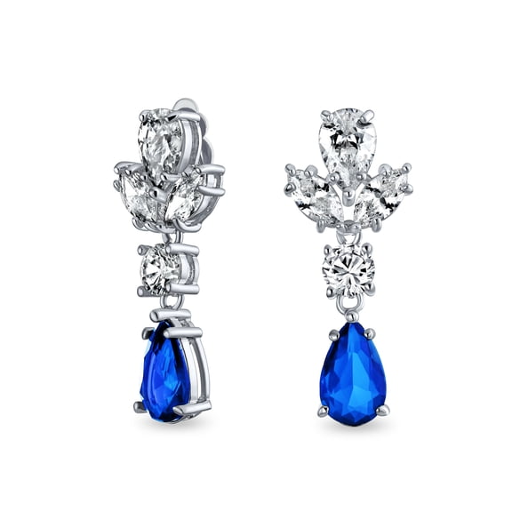 Simulated Aquamarine CZ Rhodium Plated Brass Clip On Earrings