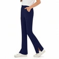 thumbnail image 7 of Girls Split Flare Pants Solid Color High Waist Stretchy Yoga Trousers Kids Casual Slim Comfy Long Pants Navy 3-4 Years, 7 of 7