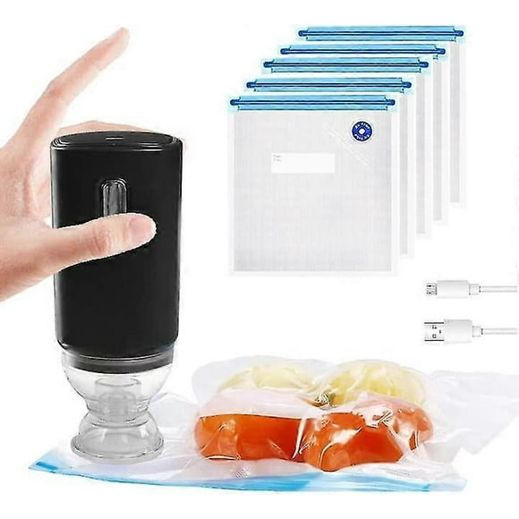 Vacuum Food Sealer Vacuum Air Sealing Machine Usb Rechargeable Cordless Vacuum Sealer With 5 Reusable Zipper Vacuum Bags