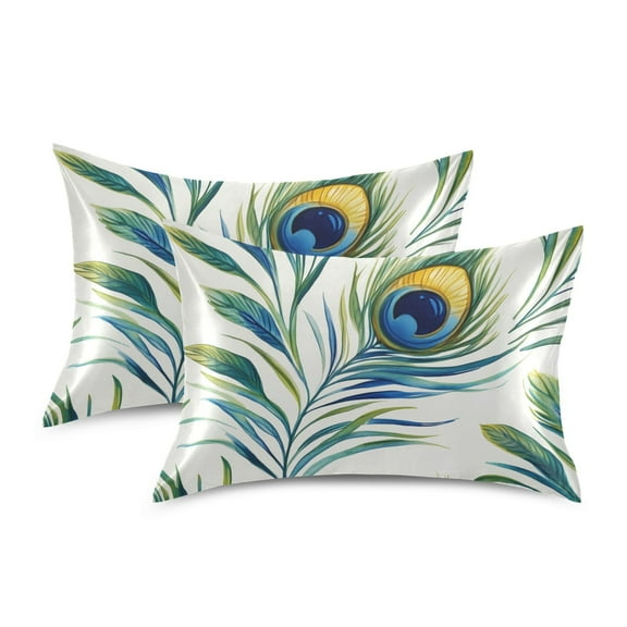 Yayeee Pillowcase Standard Size Set of 2 Satin Wrinkle Resistant Pillow Case, Peacock Feather