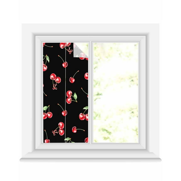 Window Privacy Film Cherry Rustic Stained Glass Window Film Decorative Sun Block Window Cover Spring Summer Tropic Fruit Black Window Clings Static Adhesive Sticker for Bathroom 17.7"x39.3"