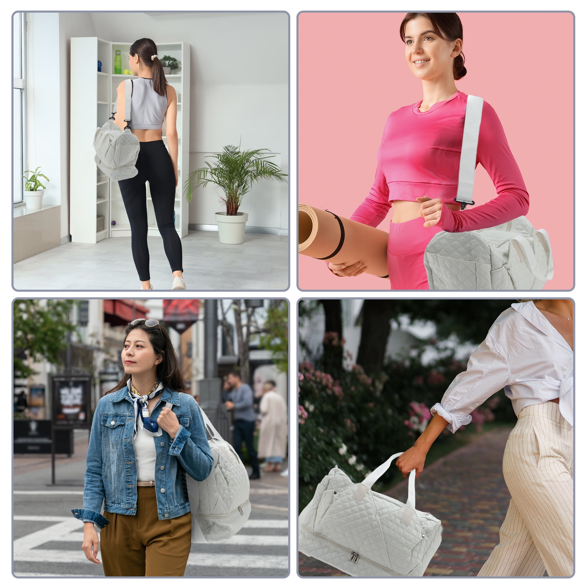Unique Bargains Duffle Bag for Travel Partitioned Design Travel Duffle Bags with Fixed Luggage Strap Shoe Compartment Apricot White 2 Pcs