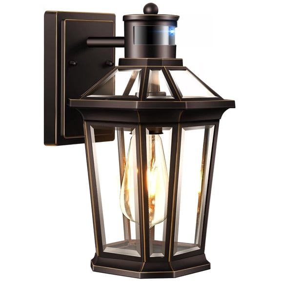 VIANIS Outdoor Motion Sensor Porch Light, Dusk to Dawn Outdoor Lighting Wall Sconce, Aluminum Oil Rubbed Bronze Gold Trim Exterio