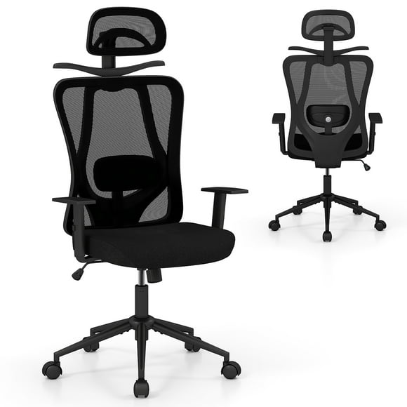 Gymax Chaise de Bureau Ergonomique avec Appuie-Tête 3D et Dossier Inclinable pour Bureau à Domicile Noir