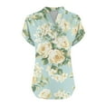 thumbnail image 3 of cocolona Womens Summer V Neck Button T-shirts Fashion Casual Floral Print Short Sleeve Tops Lightweight Trendy Blouses S-2XL, 3 of 5
