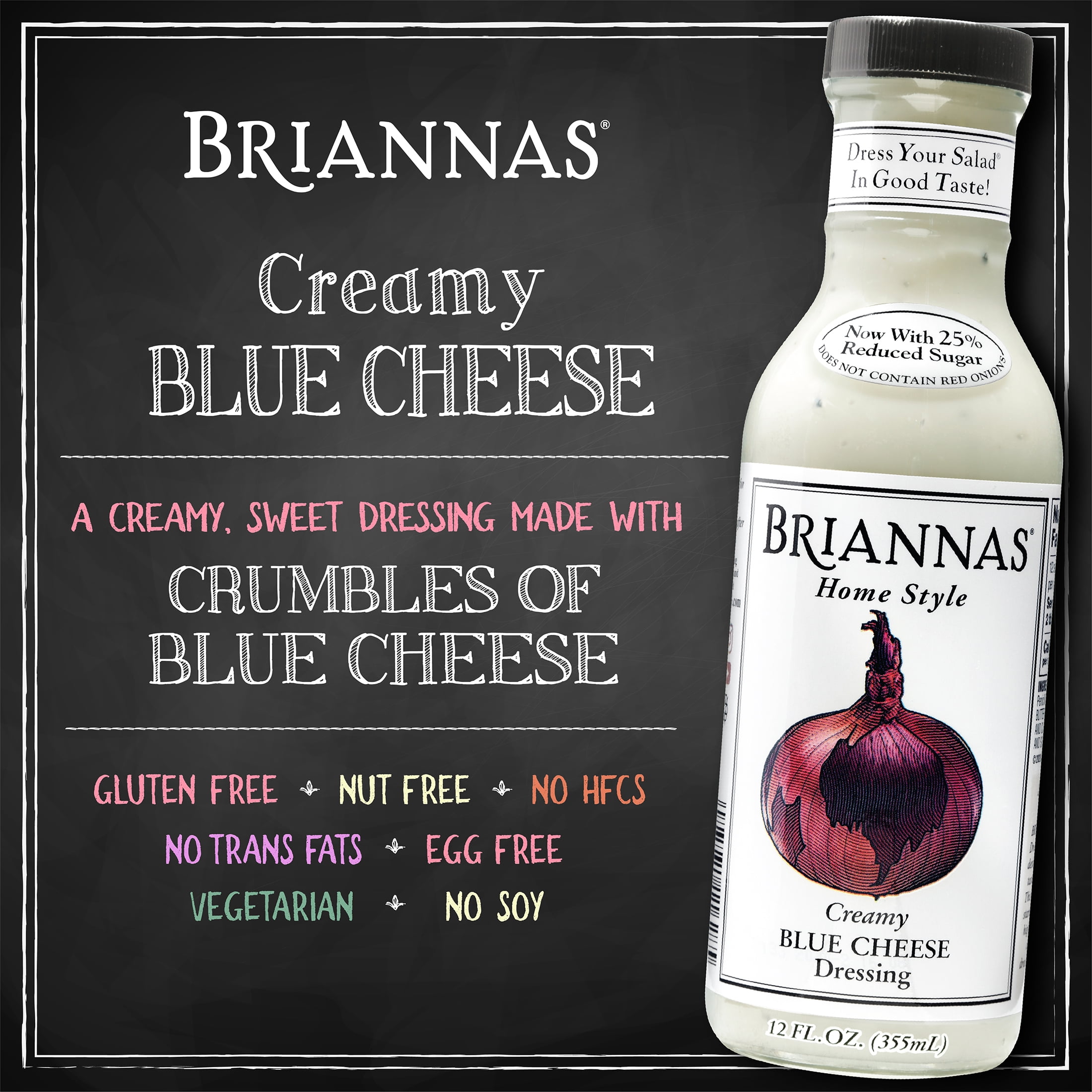 BRIANNAS Gluten Free Creamy Blue Cheese Salad Dressing, 12 Fl Oz,  Vegetarian, Low Sugar - Walmart.com