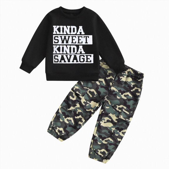 TOWED22 Toddler Baby Boys Clothes Print Graphic Long Sleeve Sweatshirt Top Casual Pants Set 2Pcs Fall Winter Outfits