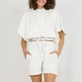 thumbnail image 2 of Bixock Women's 2 Piece Set,Short Sleeve Shorts Outfit,Solid Crew Neck Top Drawstring Waist Pocket Hooded Set, 2 of 5