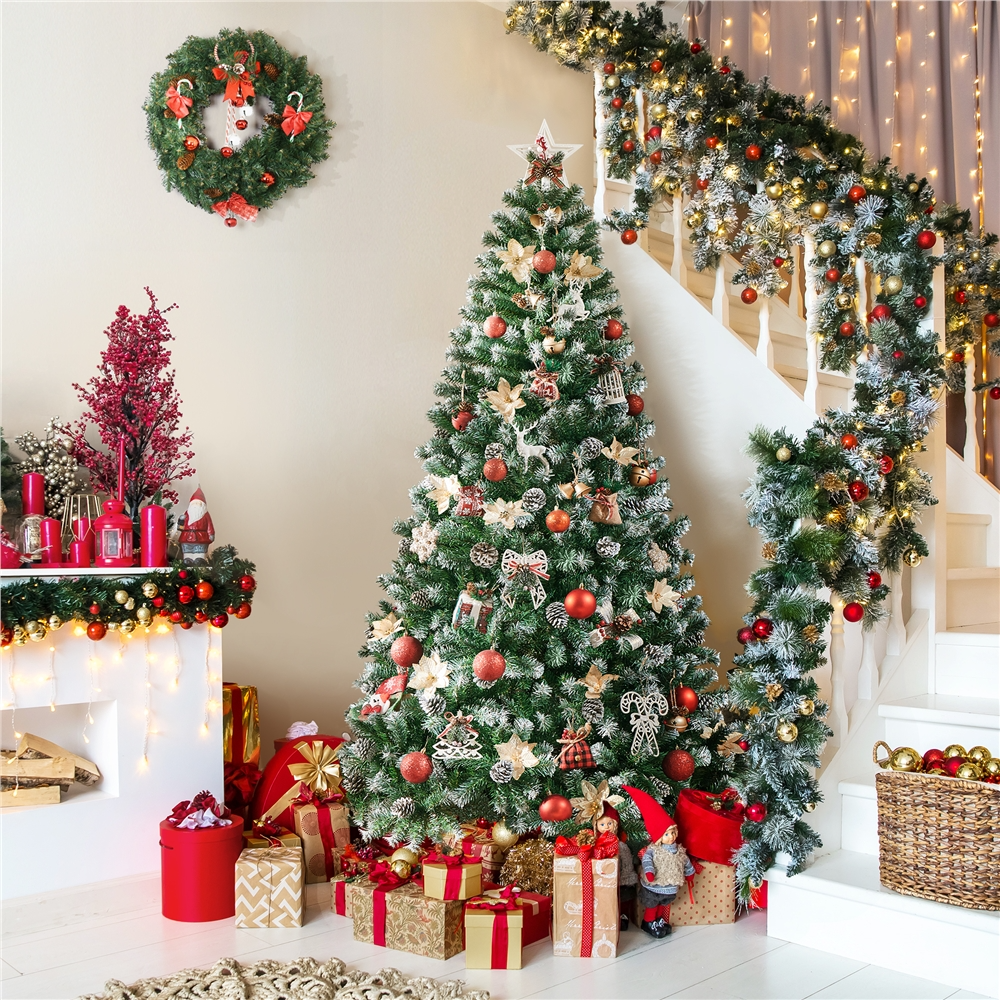 Alden Design 6Ft Pre-decorated Frosted Artificial Christmas Tree with Pinecones, Green