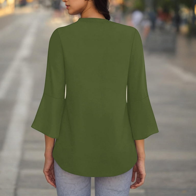 Lorytime 3/4 Sleeve Tops for Women Petite Tunic Cotton Bell Sleeve