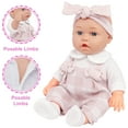 thumbnail image 3 of ZITA ELEMENT 12 Inch Baby Doll With Clothes Accessories Playset - 6 Pcs 12" Doll with Pink Romper Outfit, Headband, Socks, Pacifier, Bottle | Gift Ready in Box, 3 of 7