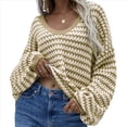 thumbnail image 3 of Suéter Holgado de Cuello Redondo, Larga, Hombros Descubiertos, Tejido Liso, para Mujer, para Otoño. Albaricoque Amarillo S, 3 of 7