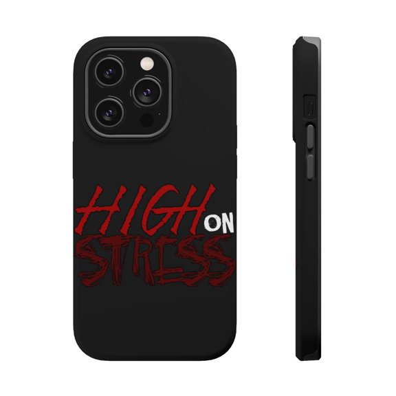 DistinctInk Tough Case for Apple iPhone 15 PRO (6.1" Screen), Compatible with MagSafe Charging - High On Stress