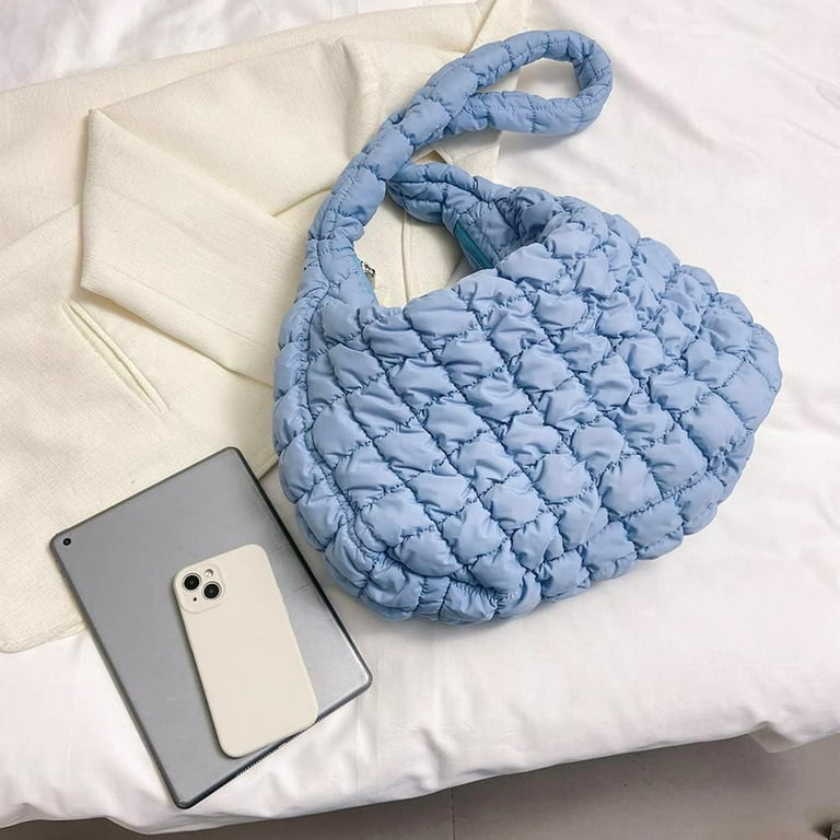Blue quilted bag on sale