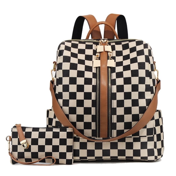 Checkered Backpack Purse for Women Plaid Back Pack Purses Leather Backpack Bags Handbags for Travel Work