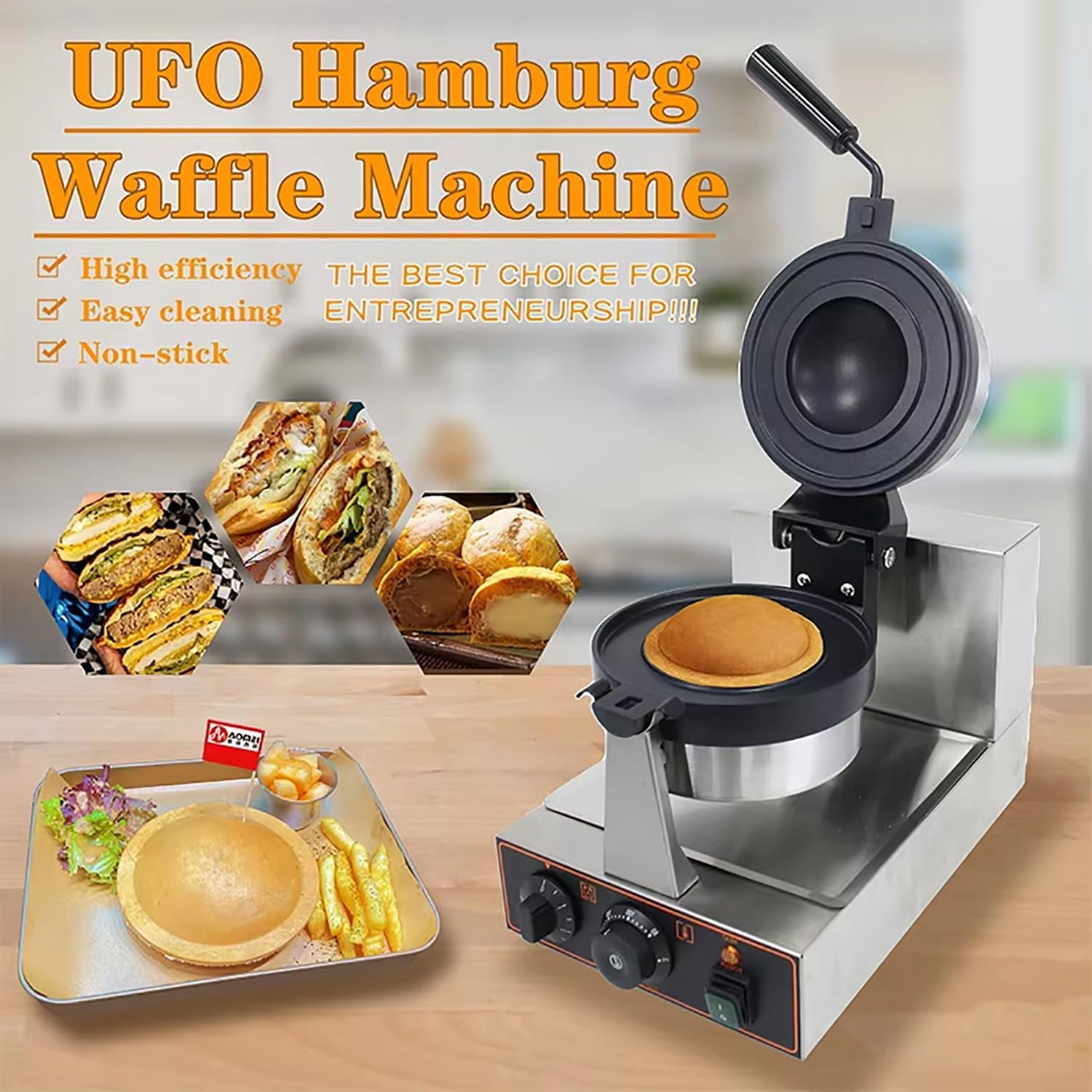 Ice Cream Burger Maker, UFO Burger Maker, Ice Cream Filling Waffle Maker, Hamburger Waffle Maker Sandwich Press, Non-stick Coating, for Household Or Commercial