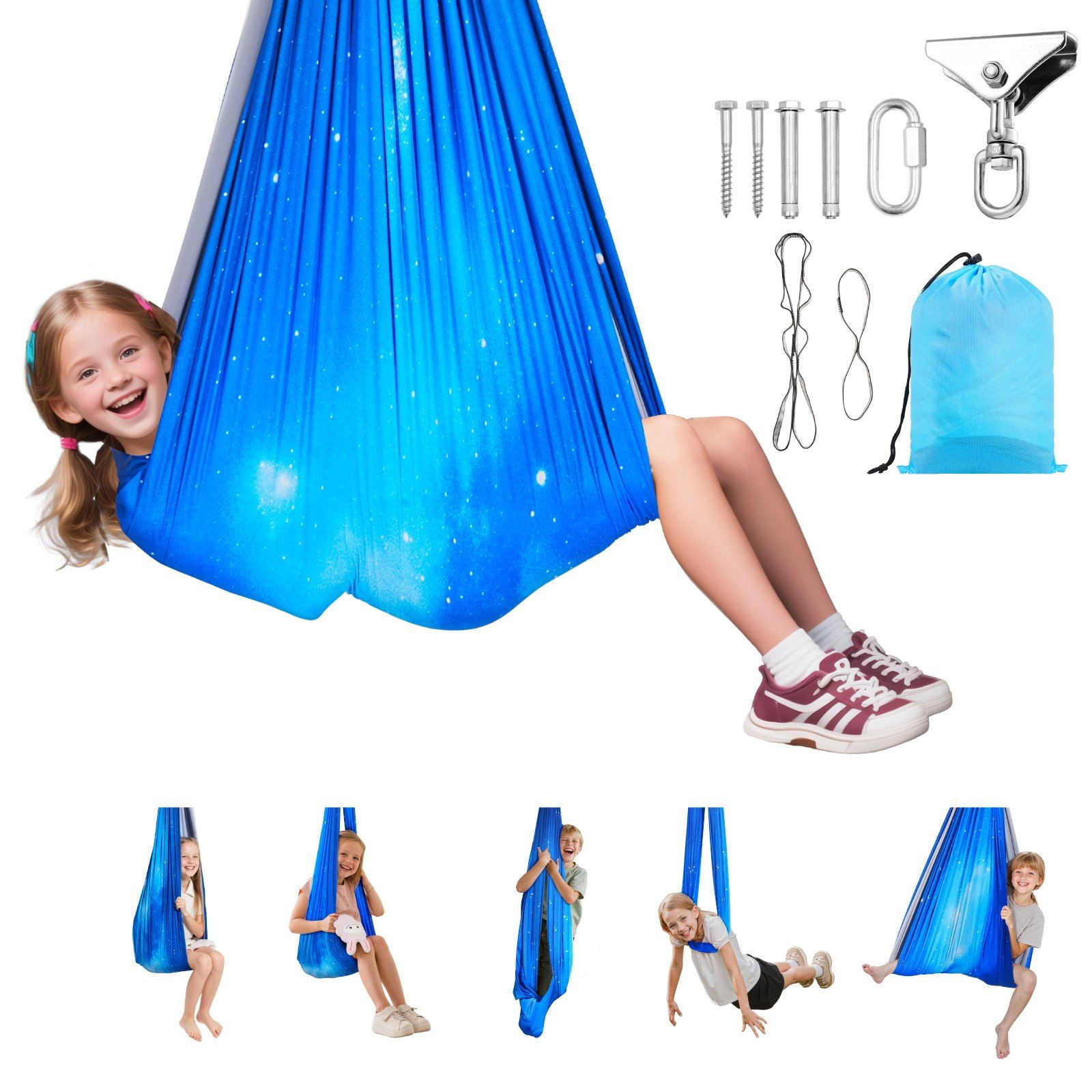 CAFORKP Sensory Swing for Kids and Adults, Dual-Layer Hammock with 360° Rotating Swivel Hook, Support Up to 300 lbs, Adjustable Indoor/Outdoor Aerial Yoga Swing (O-Sling Design)