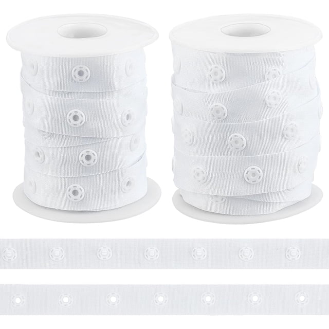 Cinta de botones a presión de 9.5 a 10 yardas para coser. Cinta de botones a presión blanca de poliéster. Cinta de botones a presión de plástico para coser.