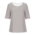 thumbnail image 5 of Summer Tops LEBONYARD Tops for Women Dressy Casual,Women's Solid Color Casual Round Neck Linen Knot Linen Button Short Sleeved Top Gray S, 5 of 5