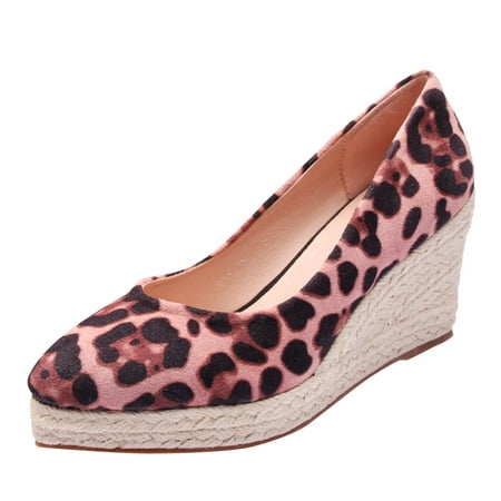

GWAABD Comfort Sandals for Women Leopard Printing Toe Espadrilles Soles Jute Platform Heels for Ladies Wedge Shoes Women