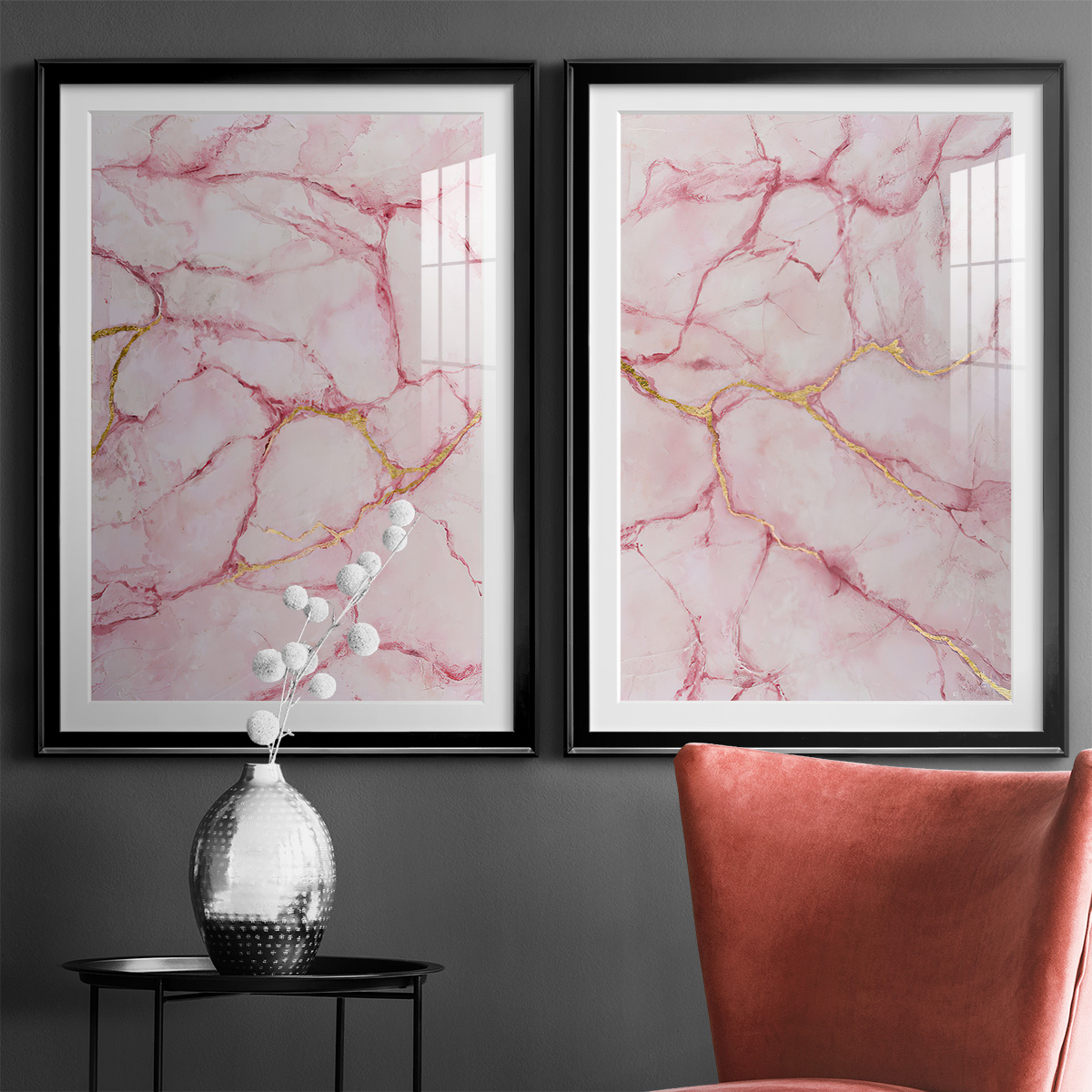 Wexford Home Rose Marble I Premium Framed Print, 18.5" x 24.5" - Ready to Hang, Black (Set of 2)
