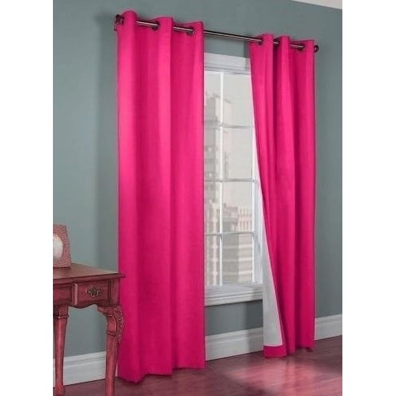(#32) Hotel Quality Silver Grommet Top, Faux Silk 1 Panel Hot Pink Solid Thermal Foam Lined Blackout Heavy Thick Window Curtain Drapes Grommets 95" Length
