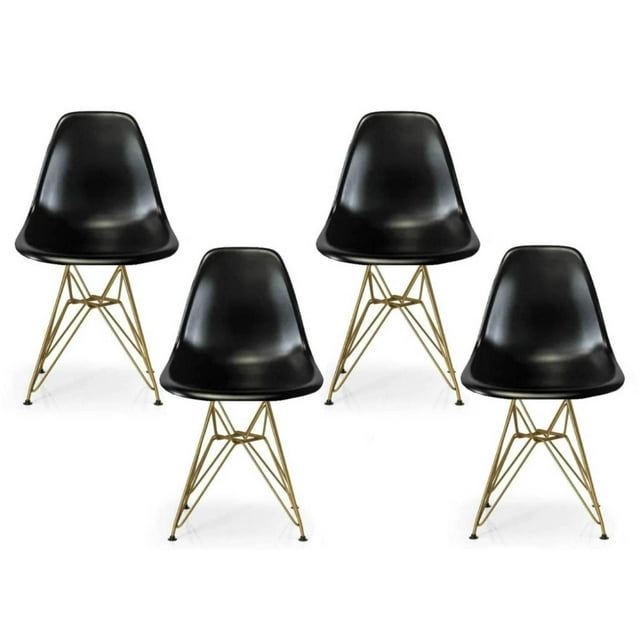 Plata Import Black Eiffel Gold Legs Chair Set of 4