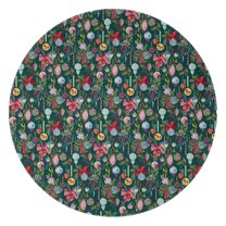 Dark Green Christmas Ornament Pattern Round Blanket,Comfortable Soft Flannel Throw Blanket,All Season,Warm Lightweight Blankets for Sofa Bed Couch Living Room Chair 47"x47"