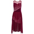thumbnail image 3 of Aislor Girls Lyrical Dance Dress Lace Patchwork Sparkly Rhinestone Asymmetrical Hem Ballet Leotard Dancewear Burgundy 14, 3 of 7