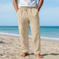 thumbnail image 2 of PIMSSY Men Casual Summer Pants With Stretch Drawstring Waist Multiple Pockets Lightweight Linen Beach Trousers For Outdoor Travel Male Leisure Solid Color Slacks, 2 of 4