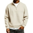 thumbnail image 2 of Men's Quarter Zip Pullover Quilted Sweater Long Sleeve Mock Neck with Pocket,Khaki M, 2 of 5