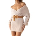 thumbnail image 3 of QAFOPEH Women Cross Over V Neck Cable Knit Wrap Sweater Dress, 3 of 6