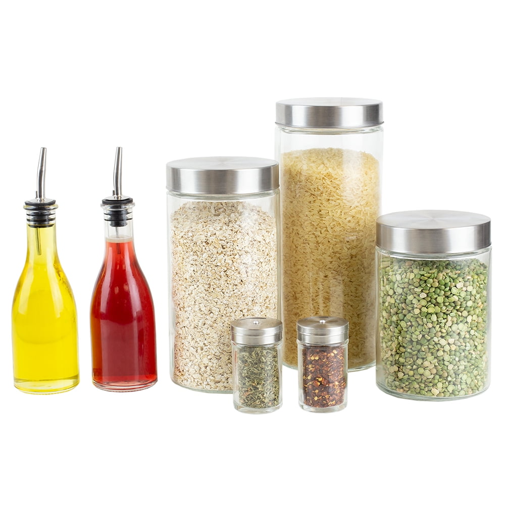 7 Piece Kitchen Condiment and Canister Set, Clear