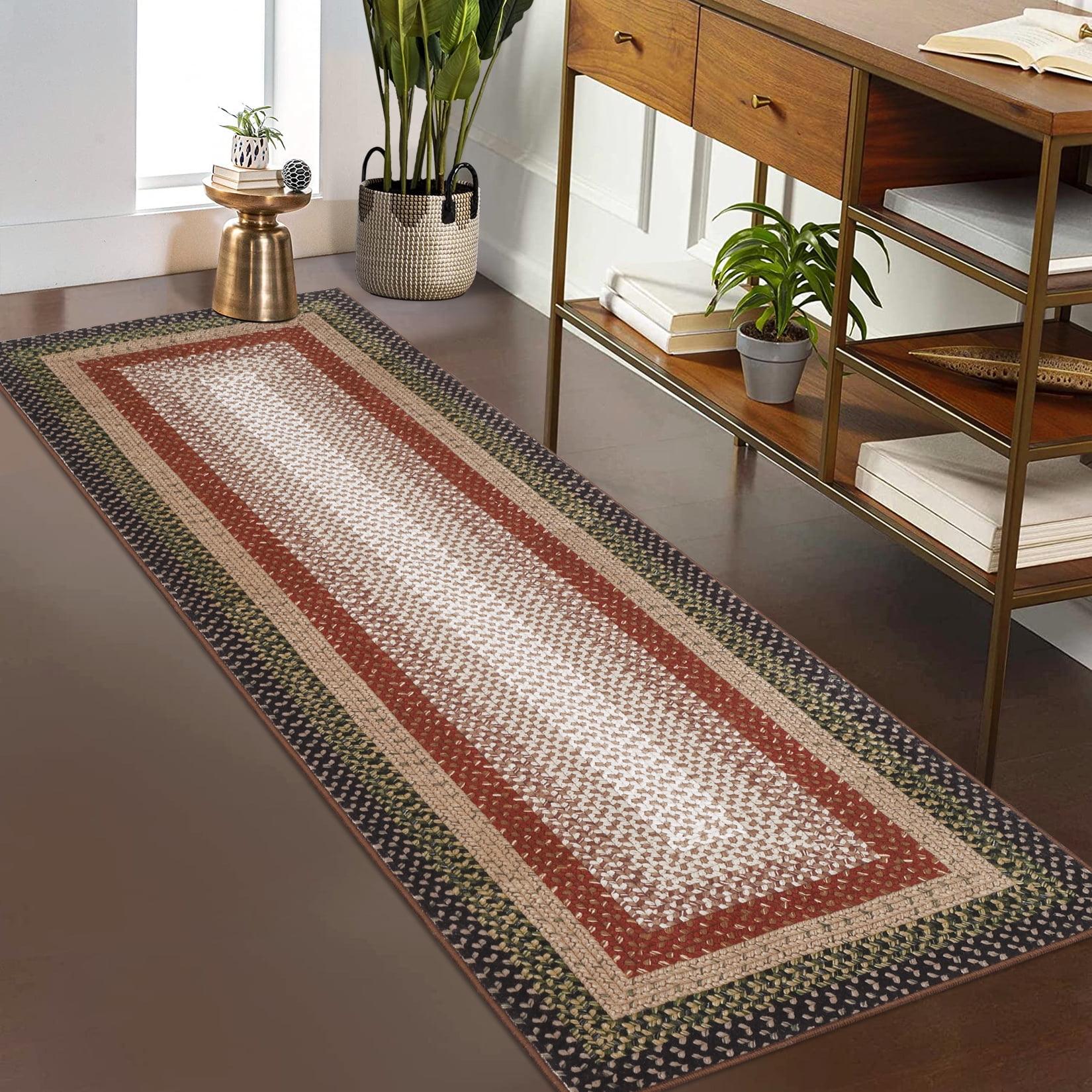 Braided Pattern Washable Area Rug, Super Soft Nonslip Runner for Kitchen Hallway Bathroom Entryway