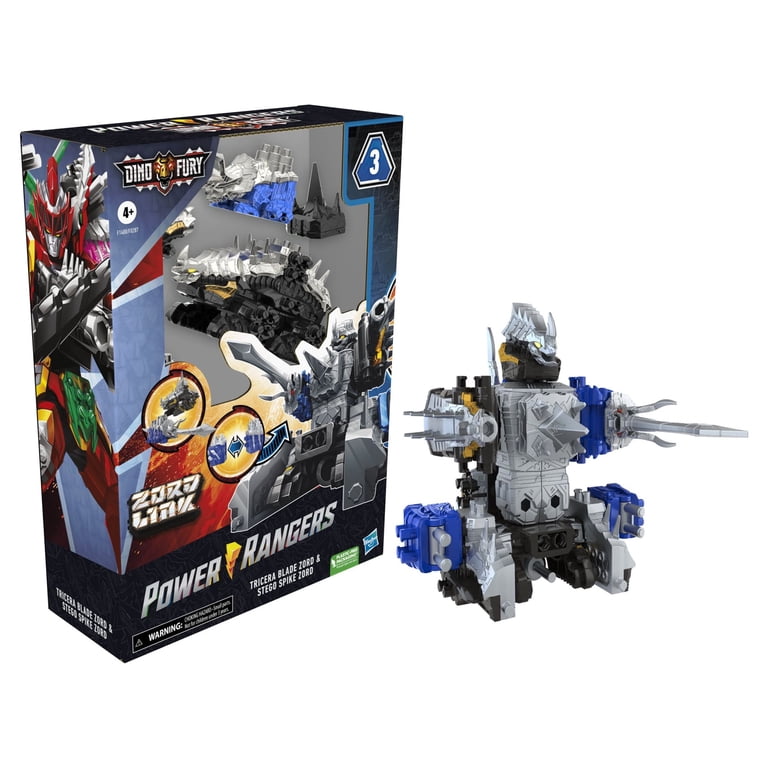 New Power Rangers Dino Fury Tricera Blade, Stego Spike Zord Action