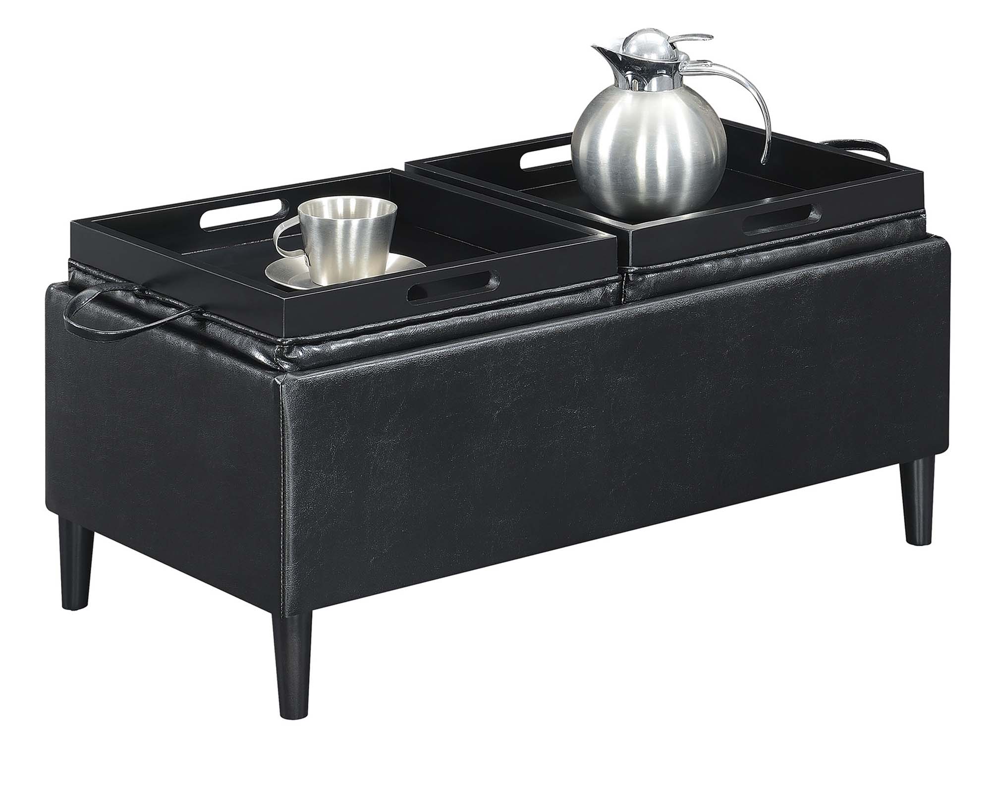Convenience Concepts Designs4Comfort Magnolia Storage Ottoman with Reversible Trays, Black Faux Leather - image 2 of 4