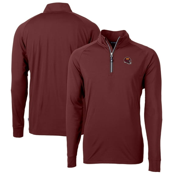Men's Cutter & Buck Burgundy Washington Commanders Helmet Adapt Eco Knit Stretch Recycled Quarter-Zip Pullover Top